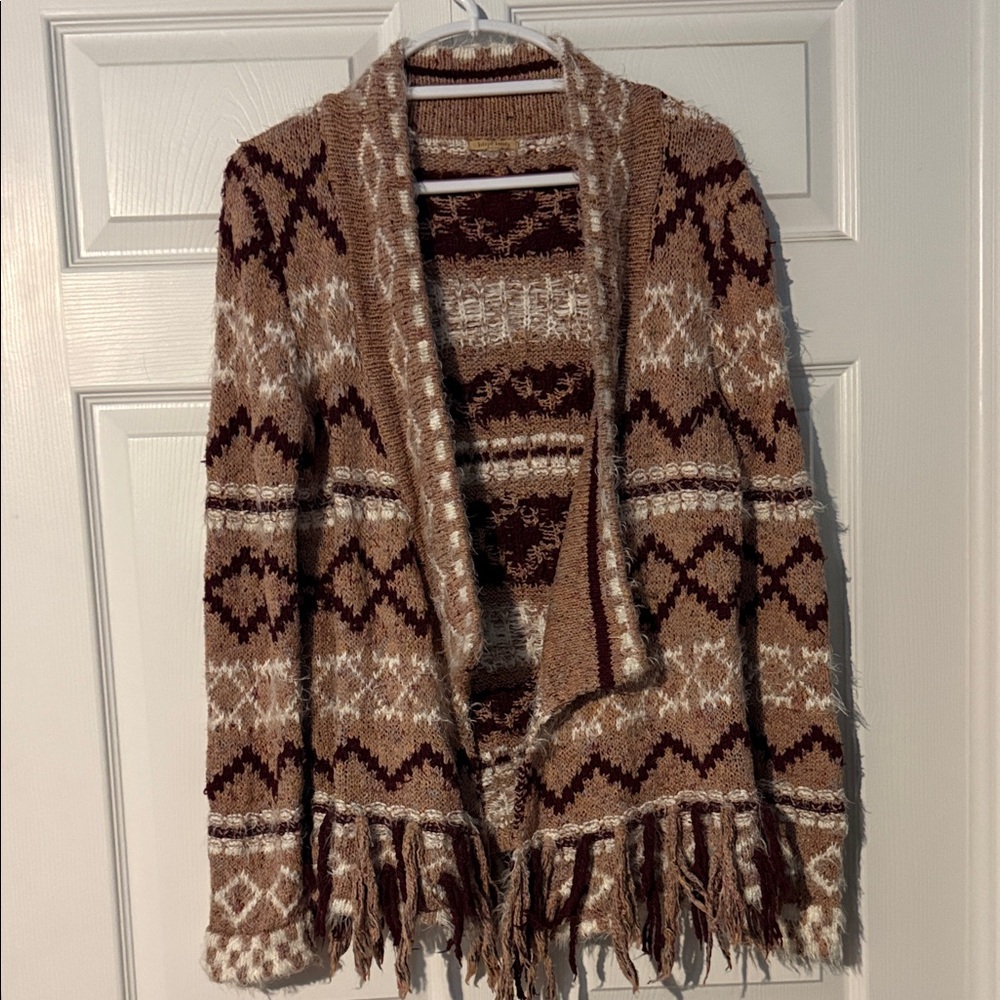 Elegant Brown Patterned Women's Cardigan